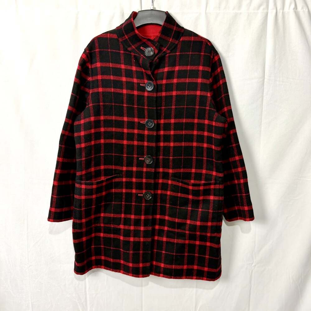 Jones New York Signature Women’s Wool Blend Plaid Coat Jacket Red Black 1X